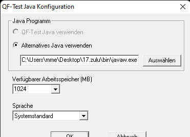 Screenshot der QF-Test Java Konfiguration.