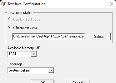 Screenshot of the QF-Test Java Configuration utility.