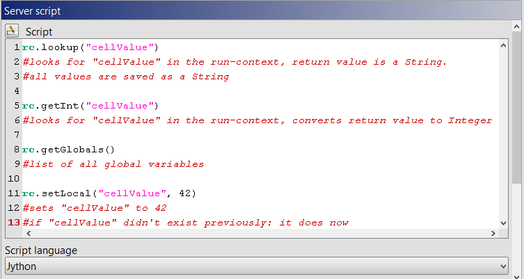 Figure 4: Setting and reading variables in a script