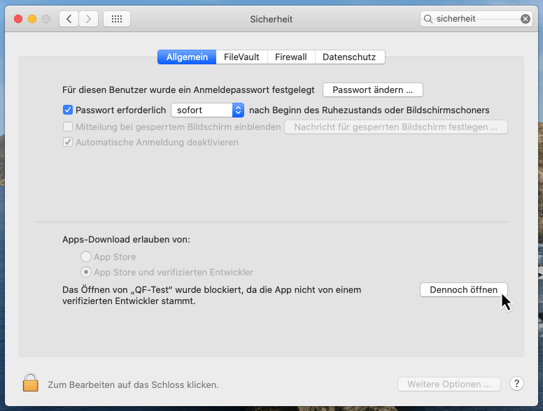 macOS Catalina 10.15 Dennoch öffnen klicken