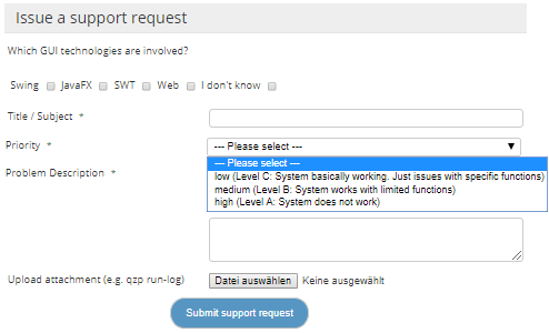 Support request form